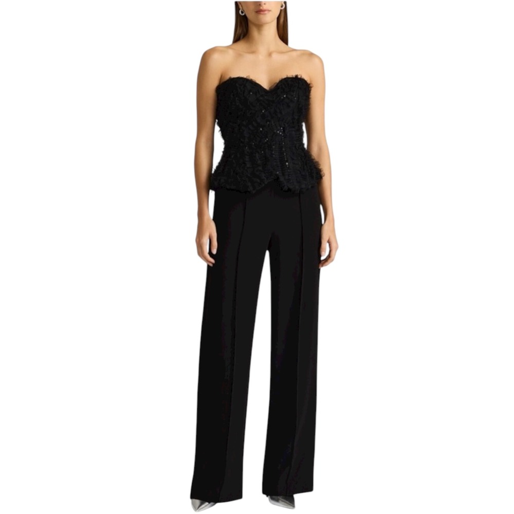 Zac Posen Applique Lace textured 3D Bustier tailored trousers Black Jumpsuit 6